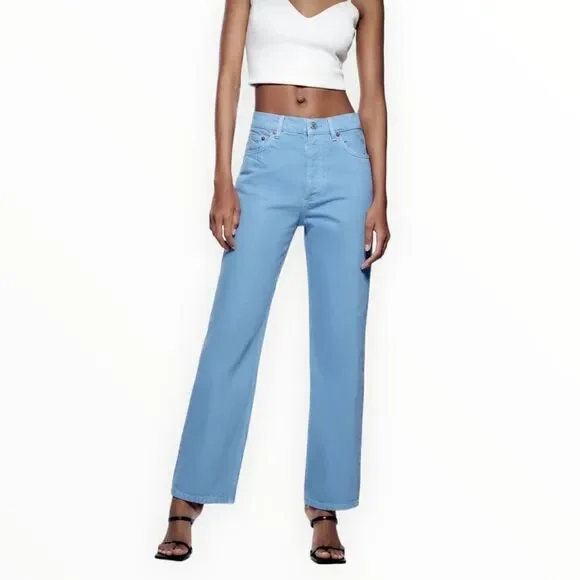 ZARA | Sky Blue | STRAIGHT LEG JEANS - Picture 7 of 12